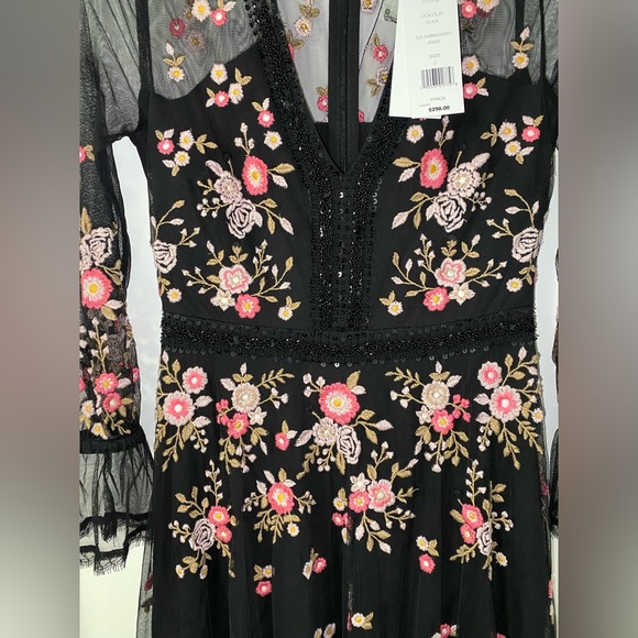 French Connection Eve midi dress with embroidery and mesh detailing in black - Picture 8 of 11